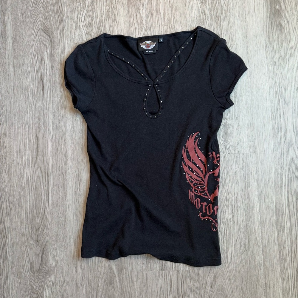 Harley-Davidson Black Tee with Rinestone Logo